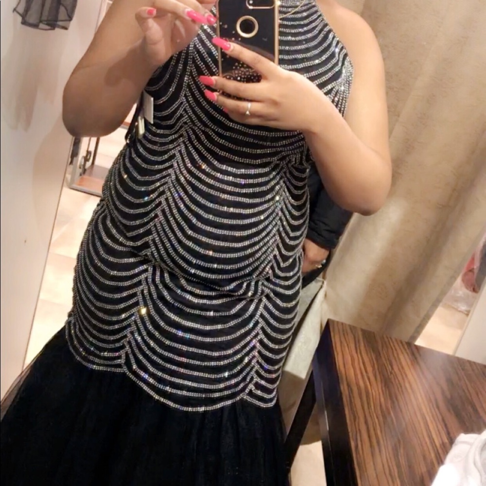 Black & Silver rhinestone prom dress